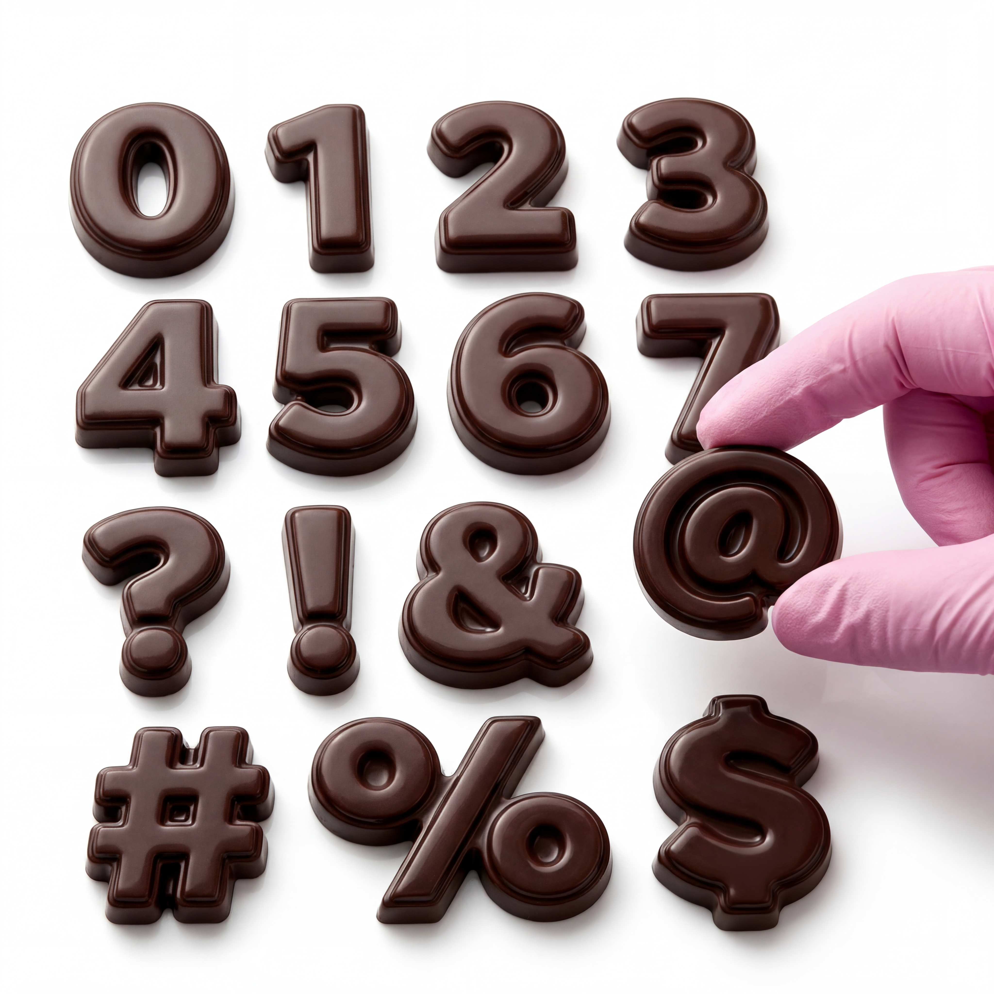 English digits 0-9 and symbols in chocolate
