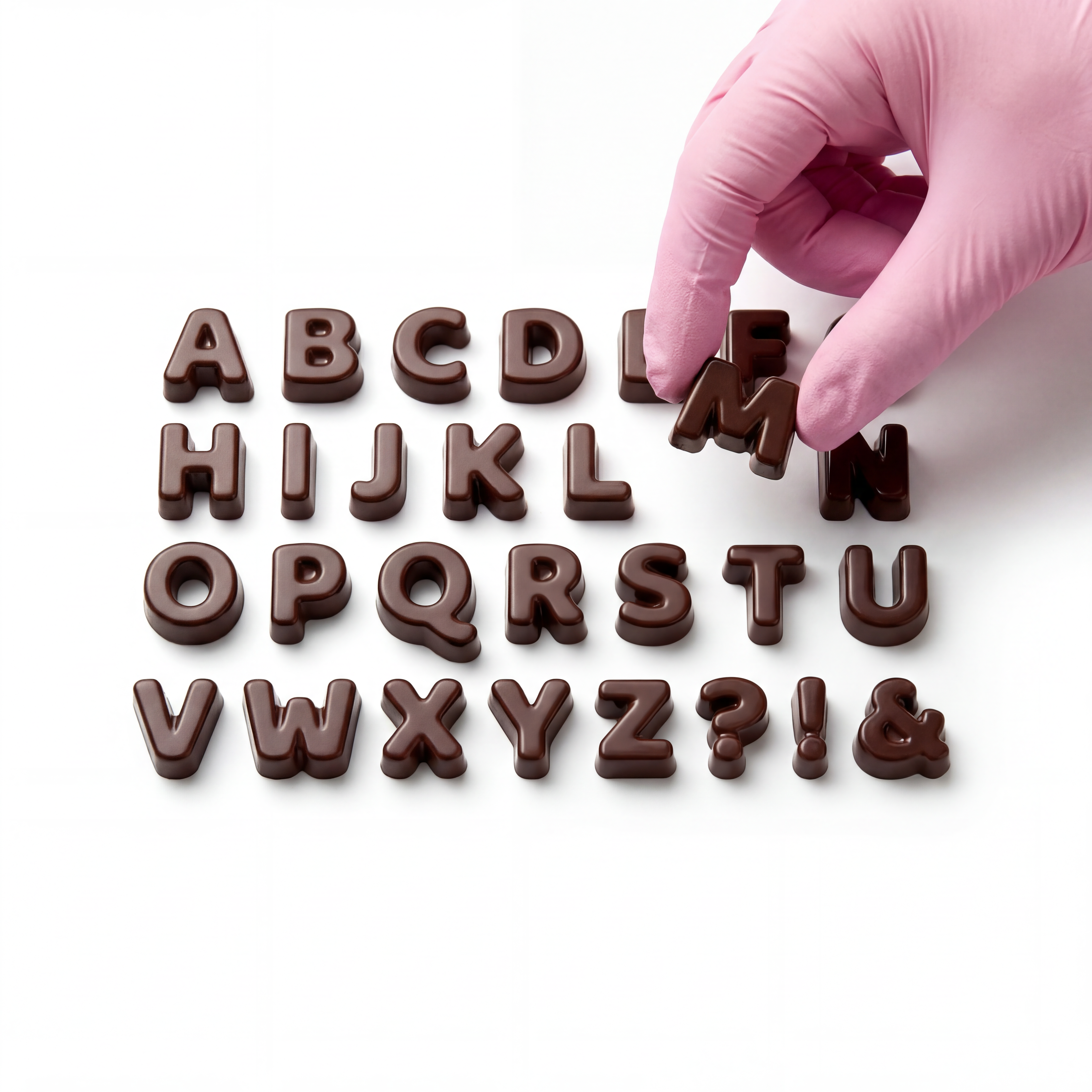 Full A-Z alphabet in chocolate